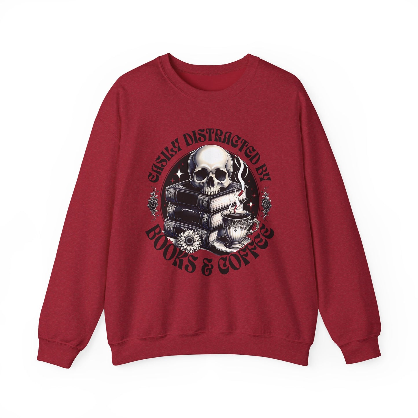 Easily Distracted by Books & Coffee Crewneck Sweatshirt S-5XL