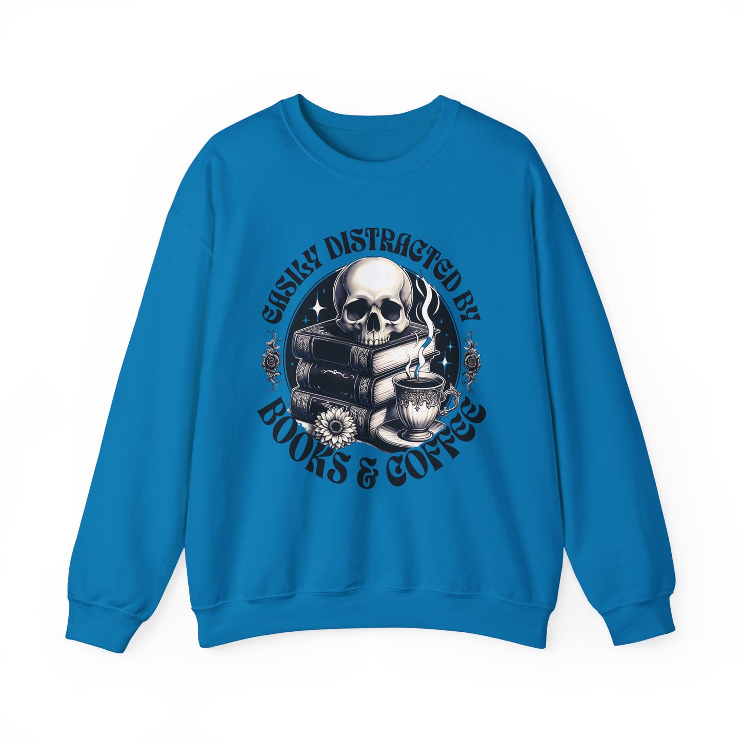 Easily Distracted by Books & Coffee Crewneck Sweatshirt S-5XL