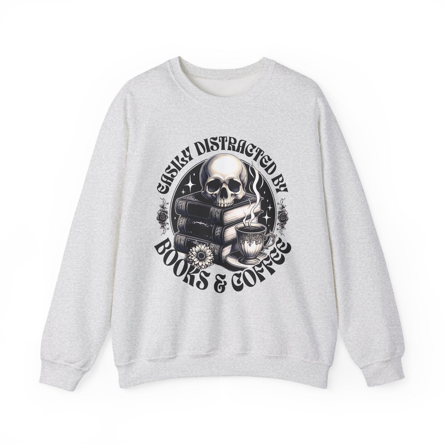 Easily Distracted by Books & Coffee Crewneck Sweatshirt S-5XL