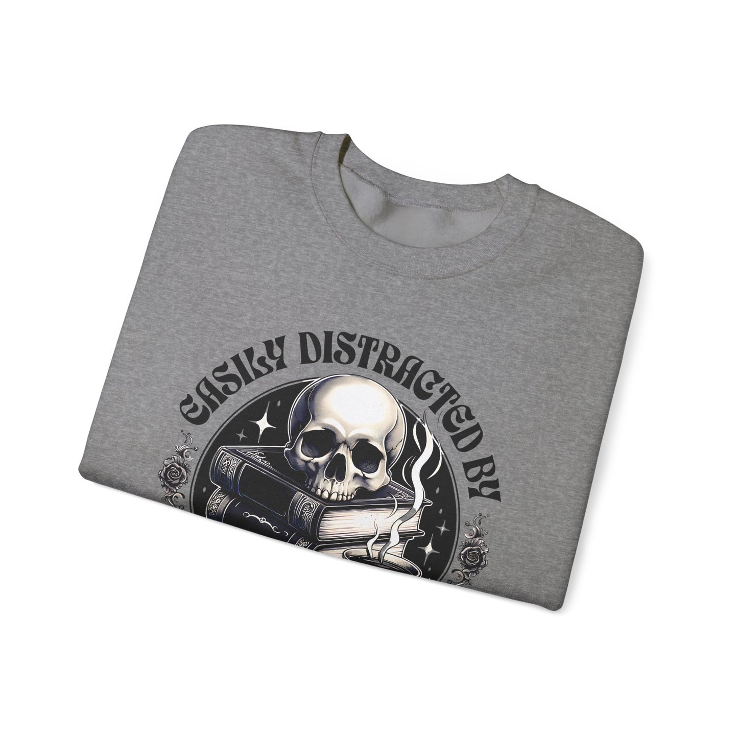Easily Distracted by Books & Coffee Crewneck Sweatshirt S-5XL