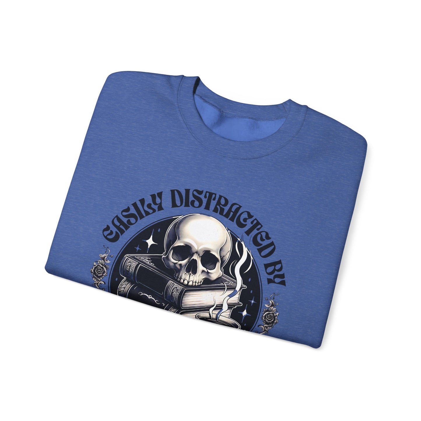 Easily Distracted by Books & Coffee Crewneck Sweatshirt S-5XL