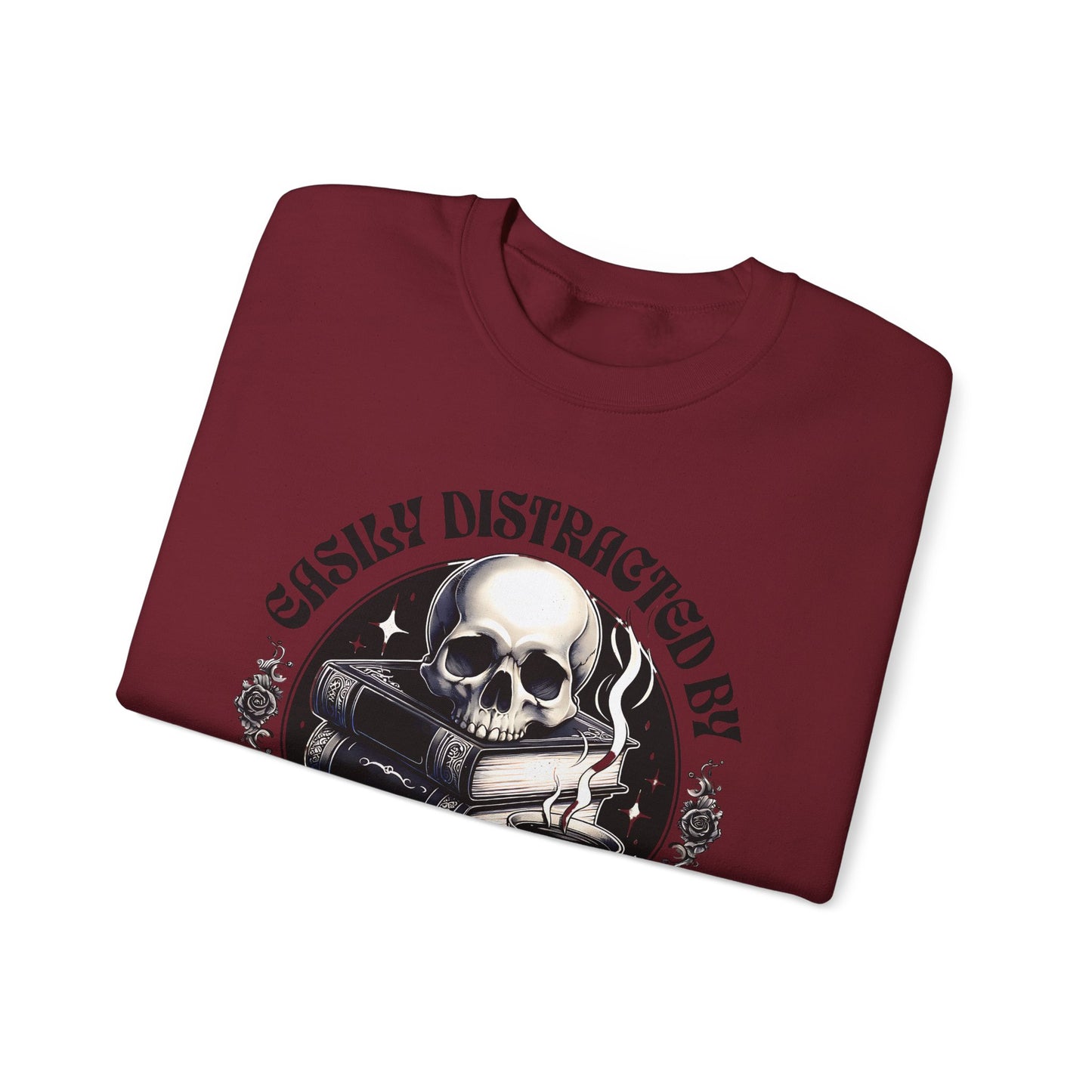 Easily Distracted by Books & Coffee Crewneck Sweatshirt S-5XL