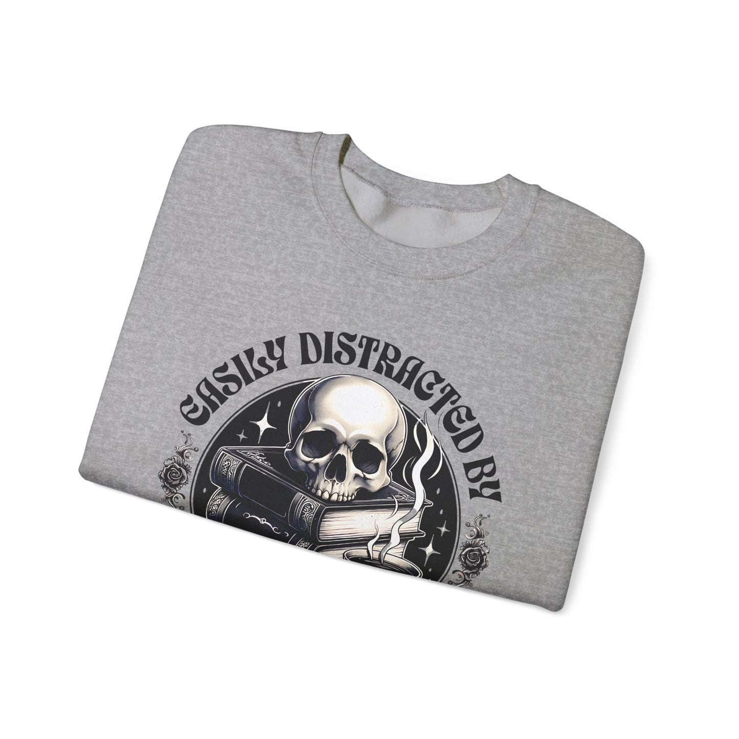 Easily Distracted by Books & Coffee Crewneck Sweatshirt S-5XL
