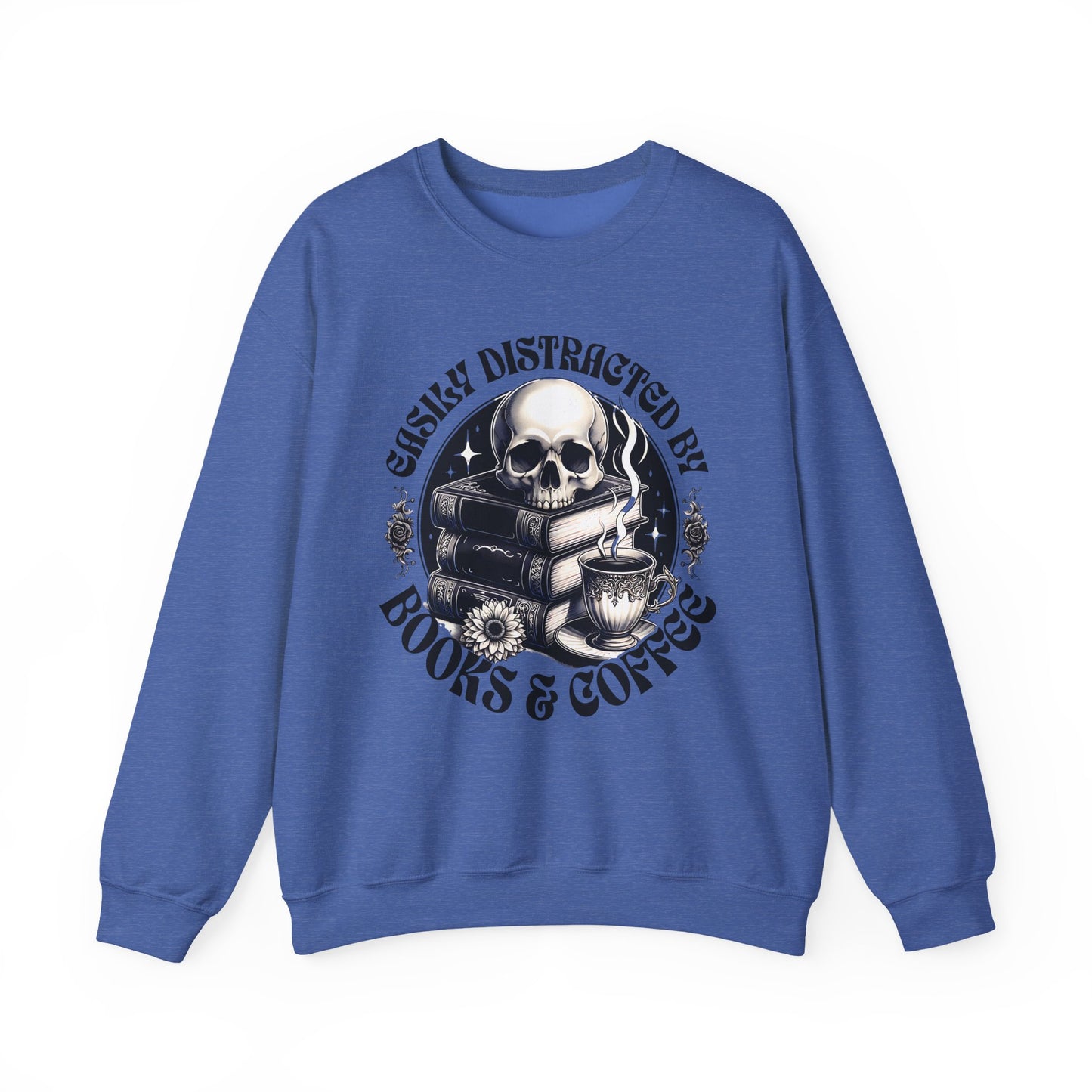 Easily Distracted by Books & Coffee Crewneck Sweatshirt S-5XL
