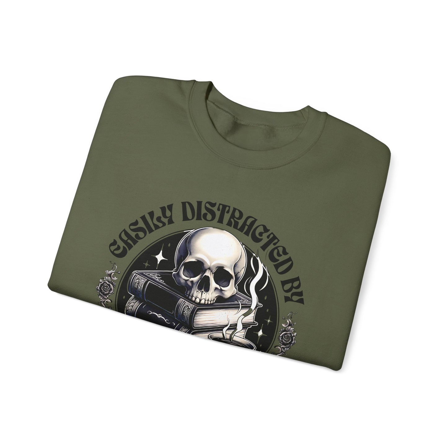 Easily Distracted by Books & Coffee Crewneck Sweatshirt S-5XL
