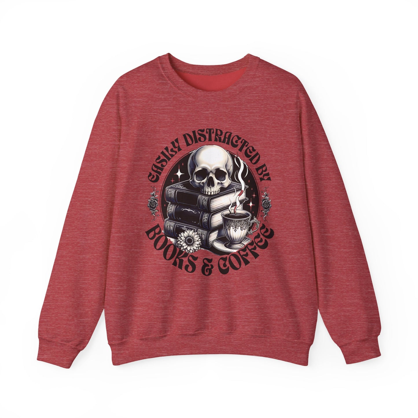 Easily Distracted by Books & Coffee Crewneck Sweatshirt S-5XL