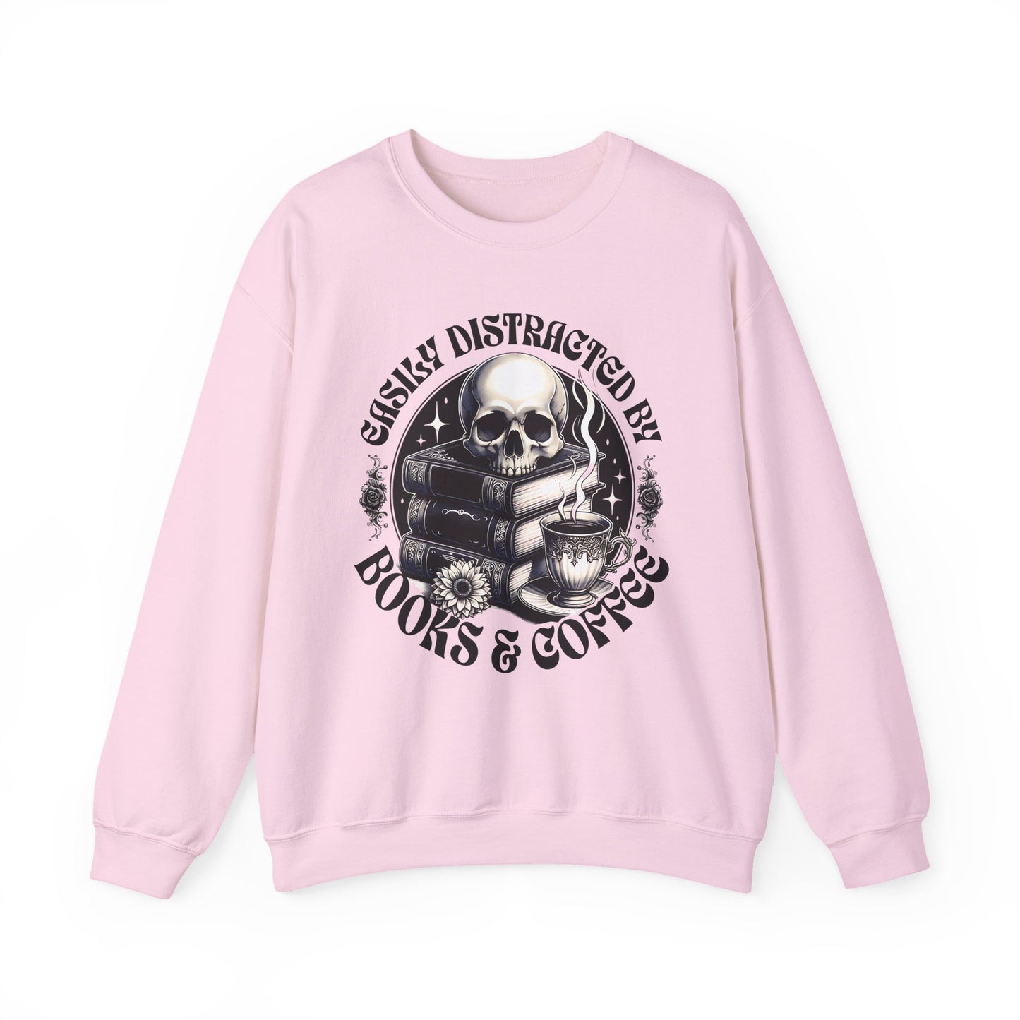 Easily Distracted by Books & Coffee Crewneck Sweatshirt S-5XL
