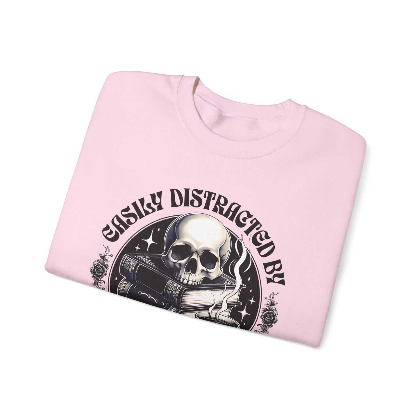 Easily Distracted by Books & Coffee Crewneck Sweatshirt S-5XL