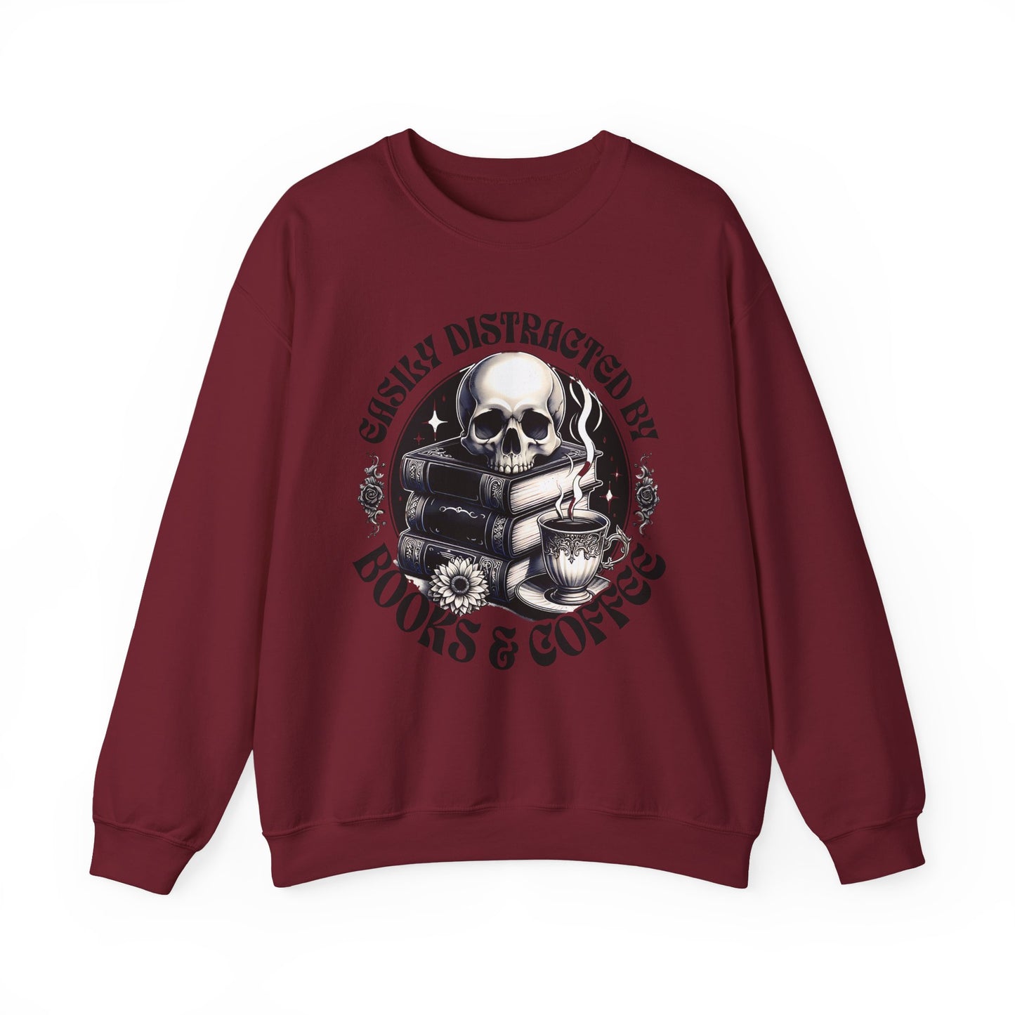 Easily Distracted by Books & Coffee Crewneck Sweatshirt S-5XL