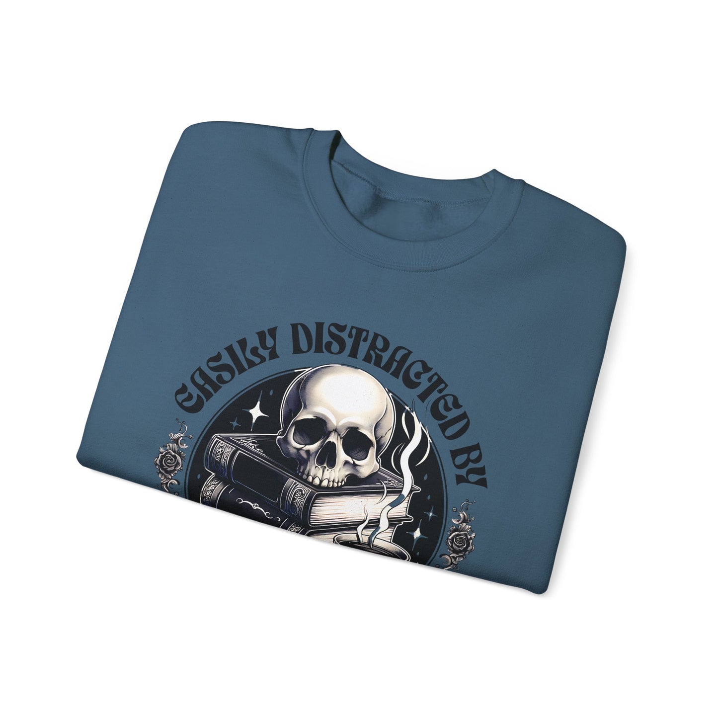 Easily Distracted by Books & Coffee Crewneck Sweatshirt S-5XL