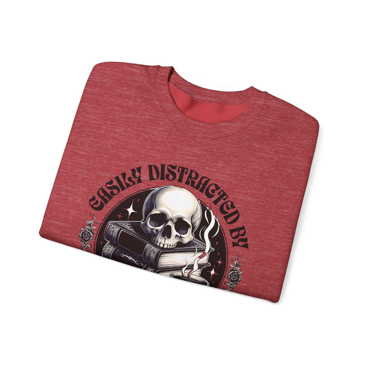 Easily Distracted by Books & Coffee Crewneck Sweatshirt S-5XL