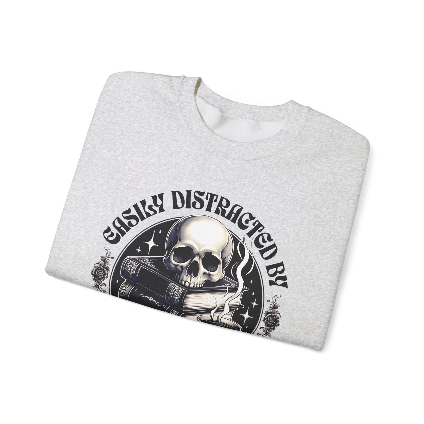 Easily Distracted by Books & Coffee Crewneck Sweatshirt S-5XL