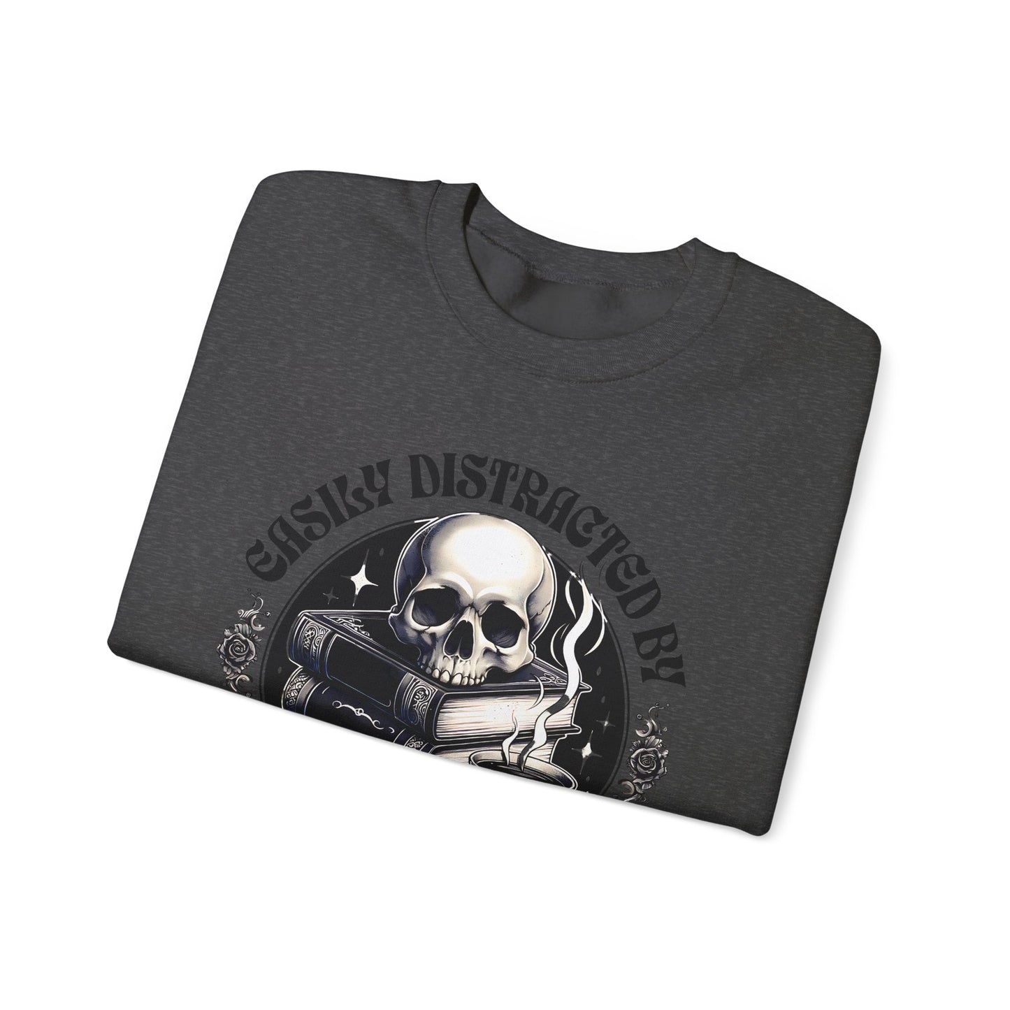 Easily Distracted by Books & Coffee Crewneck Sweatshirt S-5XL