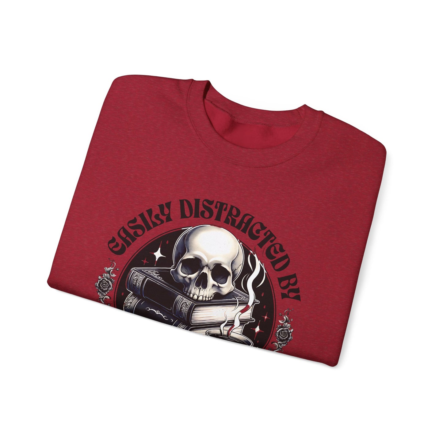 Easily Distracted by Books & Coffee Crewneck Sweatshirt S-5XL