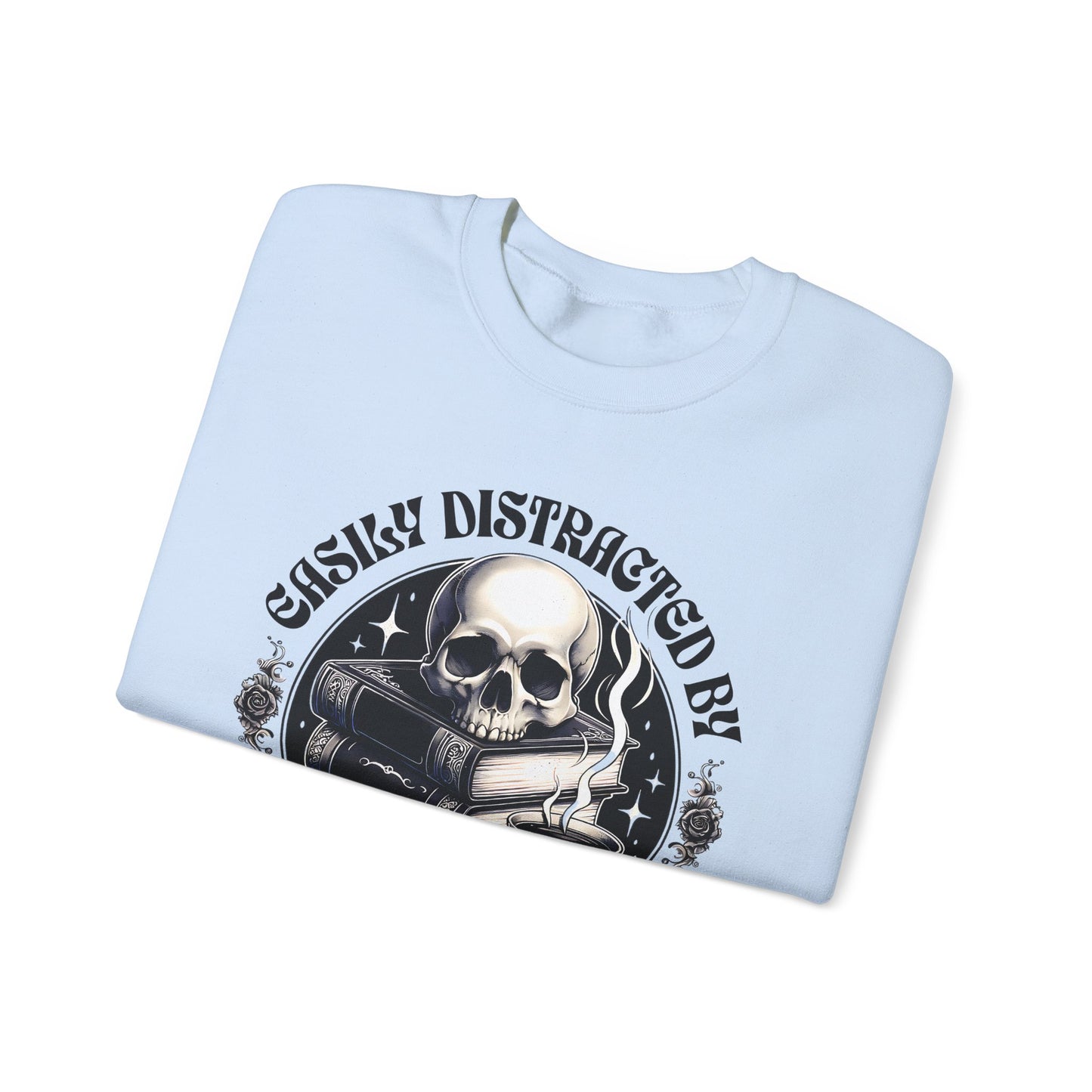 Easily Distracted by Books & Coffee Crewneck Sweatshirt S-5XL