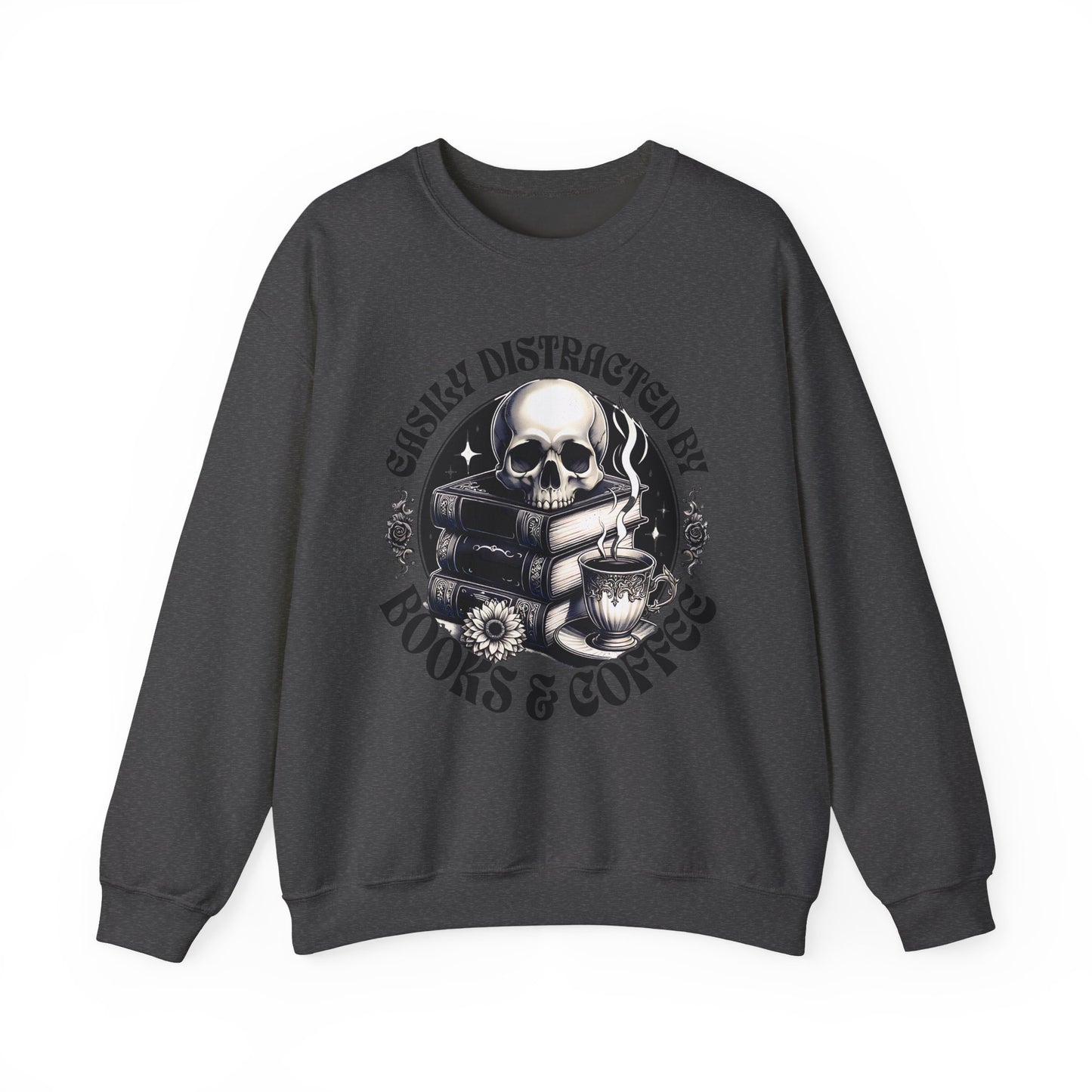 Easily Distracted by Books & Coffee Crewneck Sweatshirt S-5XL