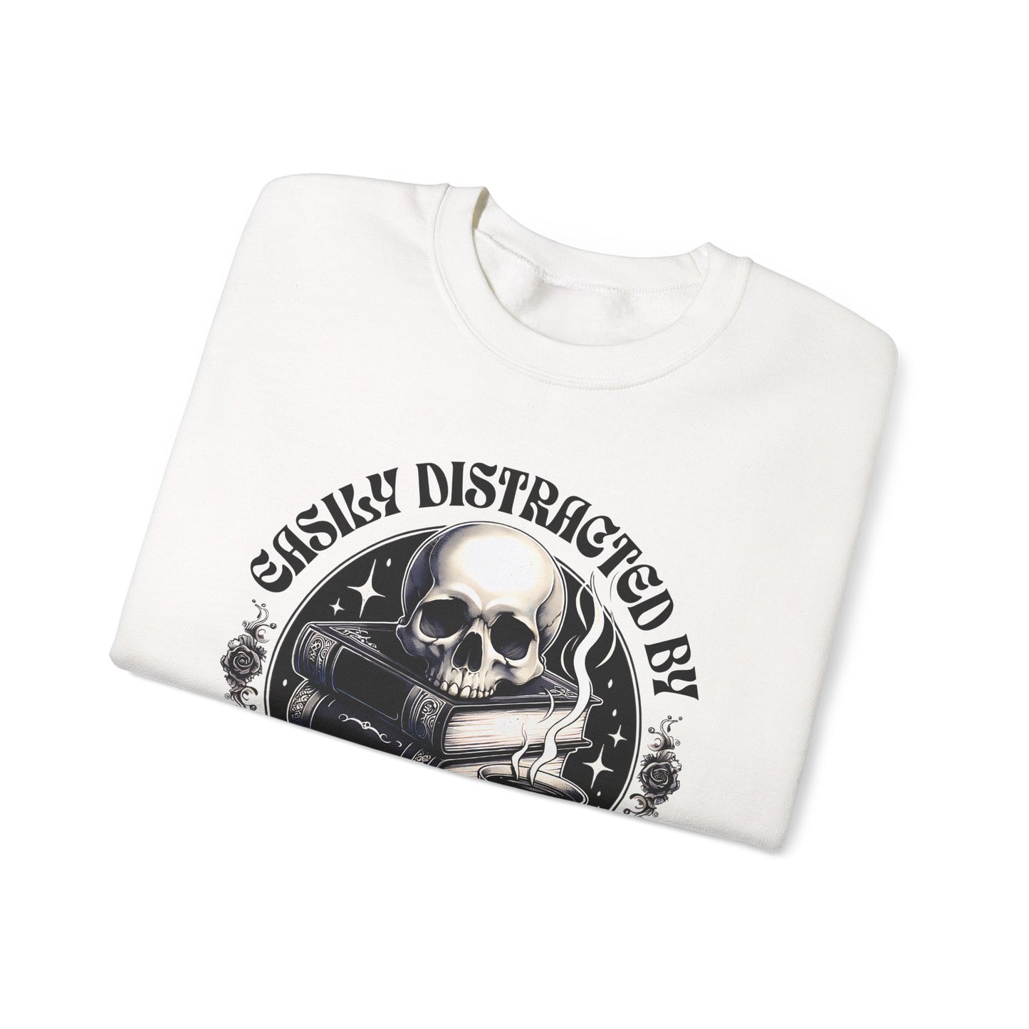 Easily Distracted by Books & Coffee Crewneck Sweatshirt S-5XL